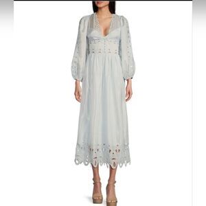 Chelsea & Violet Garnet Blue Crepe Cut out Long sleeve drop waist midi dress 2